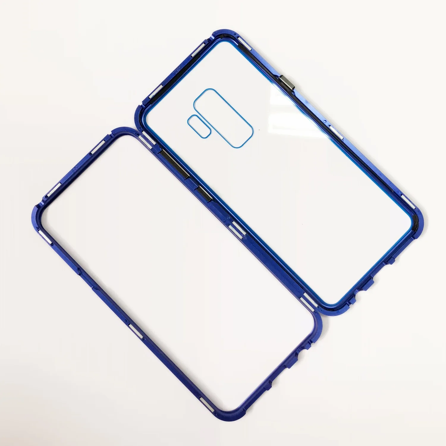 Магнитный адсорбционный Металл для samsung Note10 Pro S10 plus на чехле samsung S10 lite Note9 8 A20E чехол для телефона стеклянный магнит - Цвет: Transparent blue edg