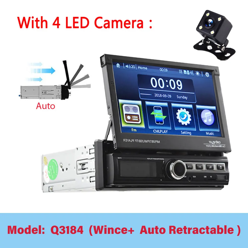LeeKooLuu 1 Din Android 7,1 Автомагнитола с авто выдвижным экраном универсальное радио Bluetooth Wifi Mirrorlink gps Автомобильный мультимедийный - Color: Q3184 4led Camera
