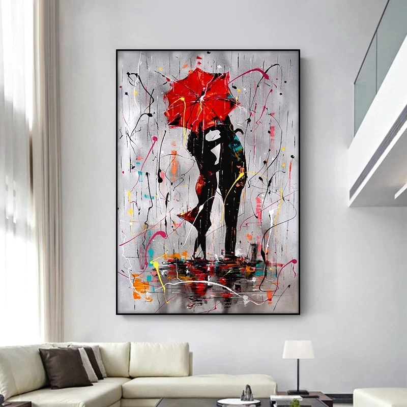 Details about   COUPLE WITH RED UMBRELLA OIL PAINT RE PRINT ON FRAMED  CANVAS WALL ART DECOR 