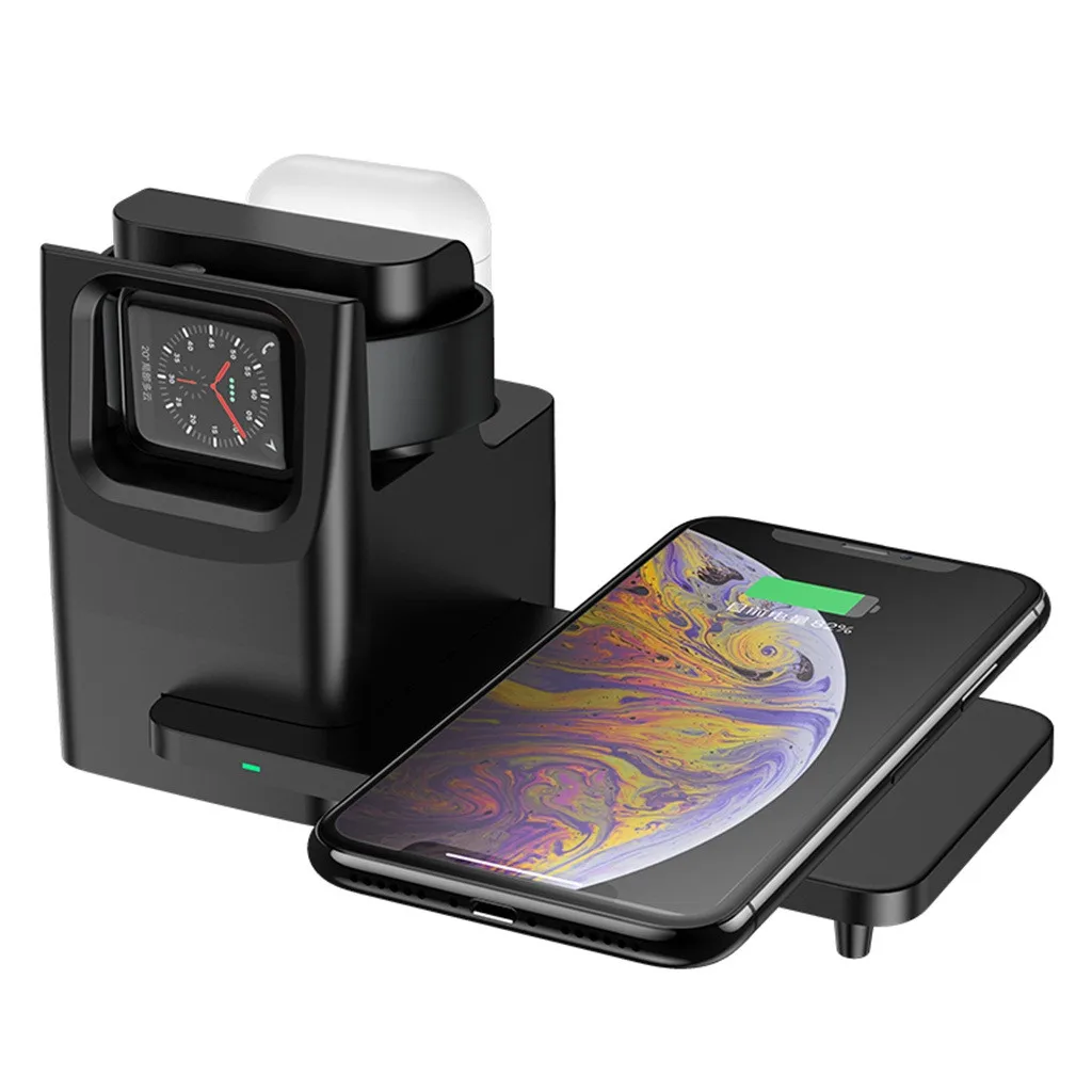 3 в 1 Быстрое беспроводное зарядное устройство для iPhone для IWatch 3 4 5 Подставка для зарядки для Airpods 1/2 Qi Беспроводное зарядное устройство для Iphone XS 8 11