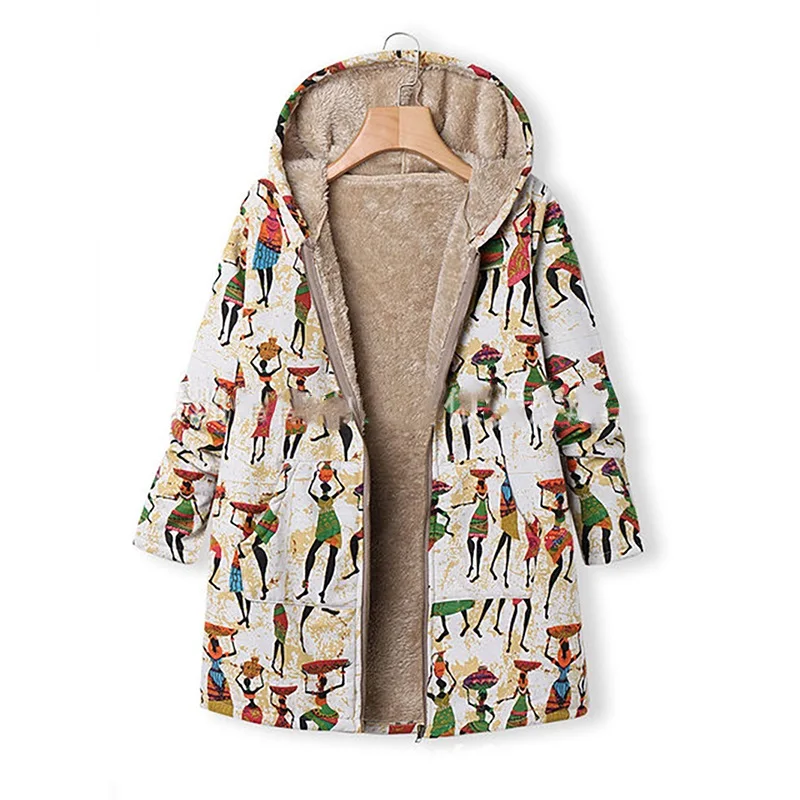 

2019 Winter Coats New Women's Cotton and Linen Printed Hooded Sweater Warm Plush Coat Ropa De Invierno Para Mujer Women Clothes