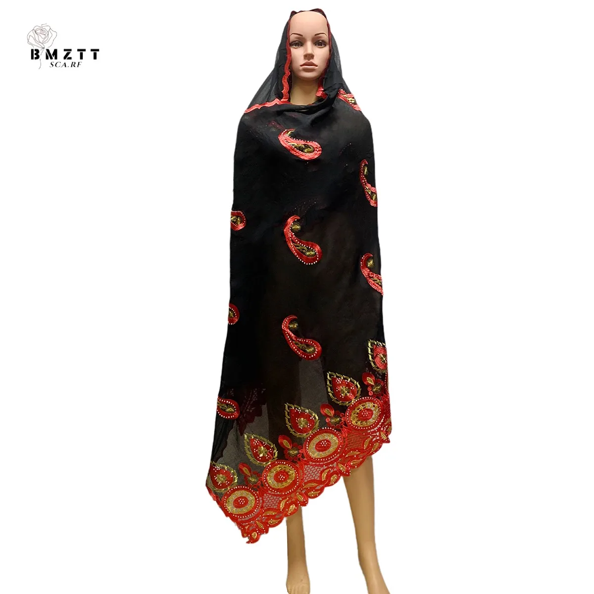 Latest New African Women Scarf 100% Cotton Embroidery Muslim Hijab for Shawls BX1112 | Тематическая одежда и униформа