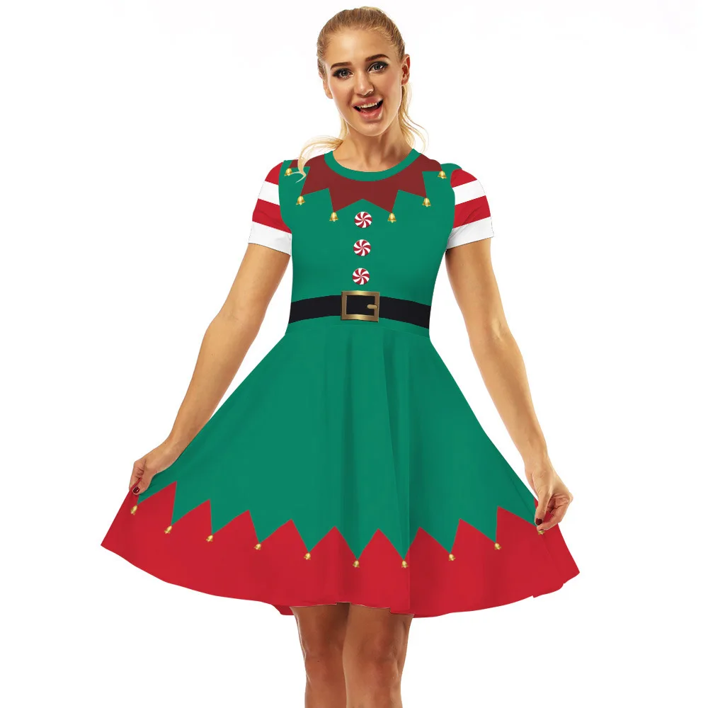 Осенне-зимние платья с рождественским оленем, женские повседневные облегающие вечерние платья с коротким рукавом и круглым вырезом, Рождественская одежда для женщин - Цвет: BER032