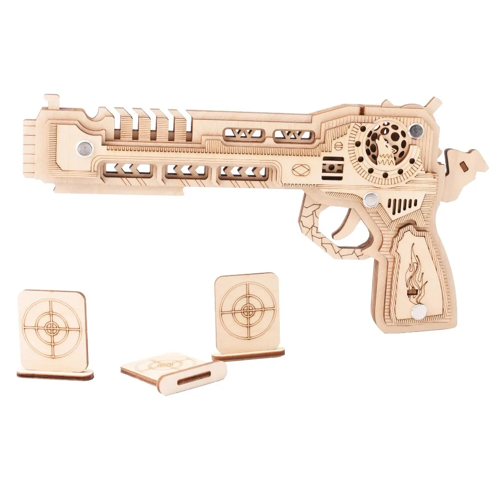 Corte a Laser Quebra-cabeça de Madeira Arma para o Menino Faça Você Mesmo Woodcraft Conjunto Kit Caça Lobo Águia Trem Dragão Borracha Banda Presente Natal 3d 7 Quebra-cab.