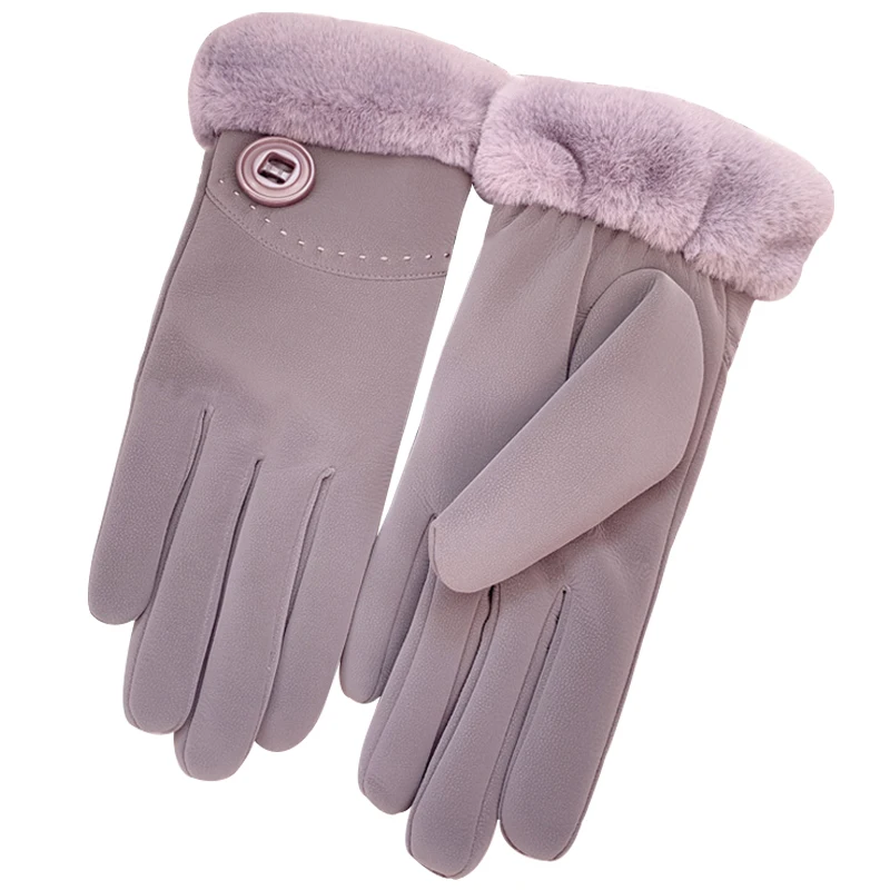 Winter leather gloves female warm cute students plus velvet thickening Japanese touch screen bike windproof cold weather gloves