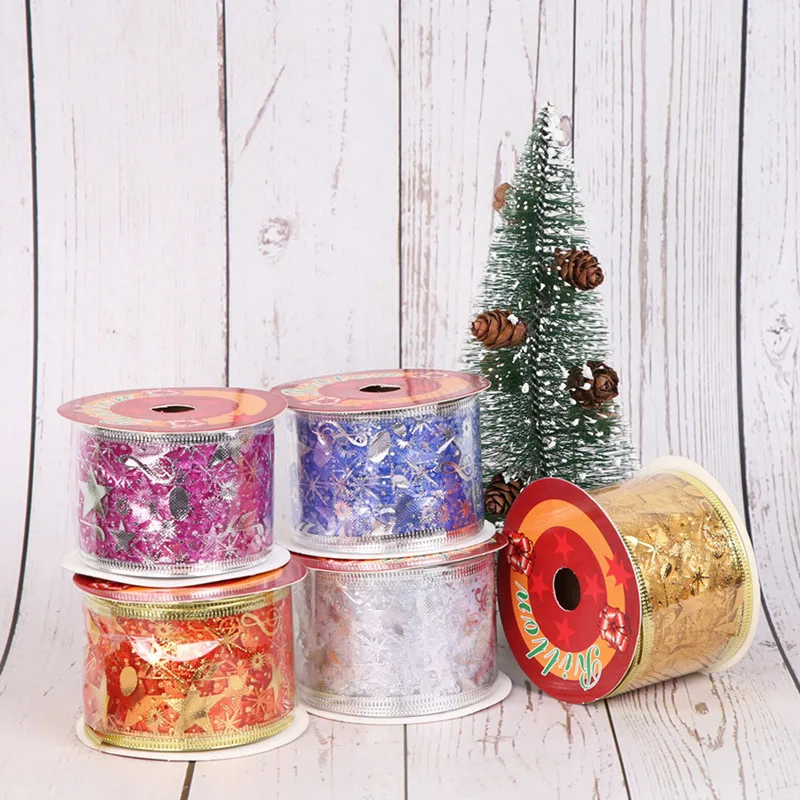 

Beautiful 10yard gilt note Christmas ribbons with wire five-pointed star Christmas tree decoration packaging ribbon home textile