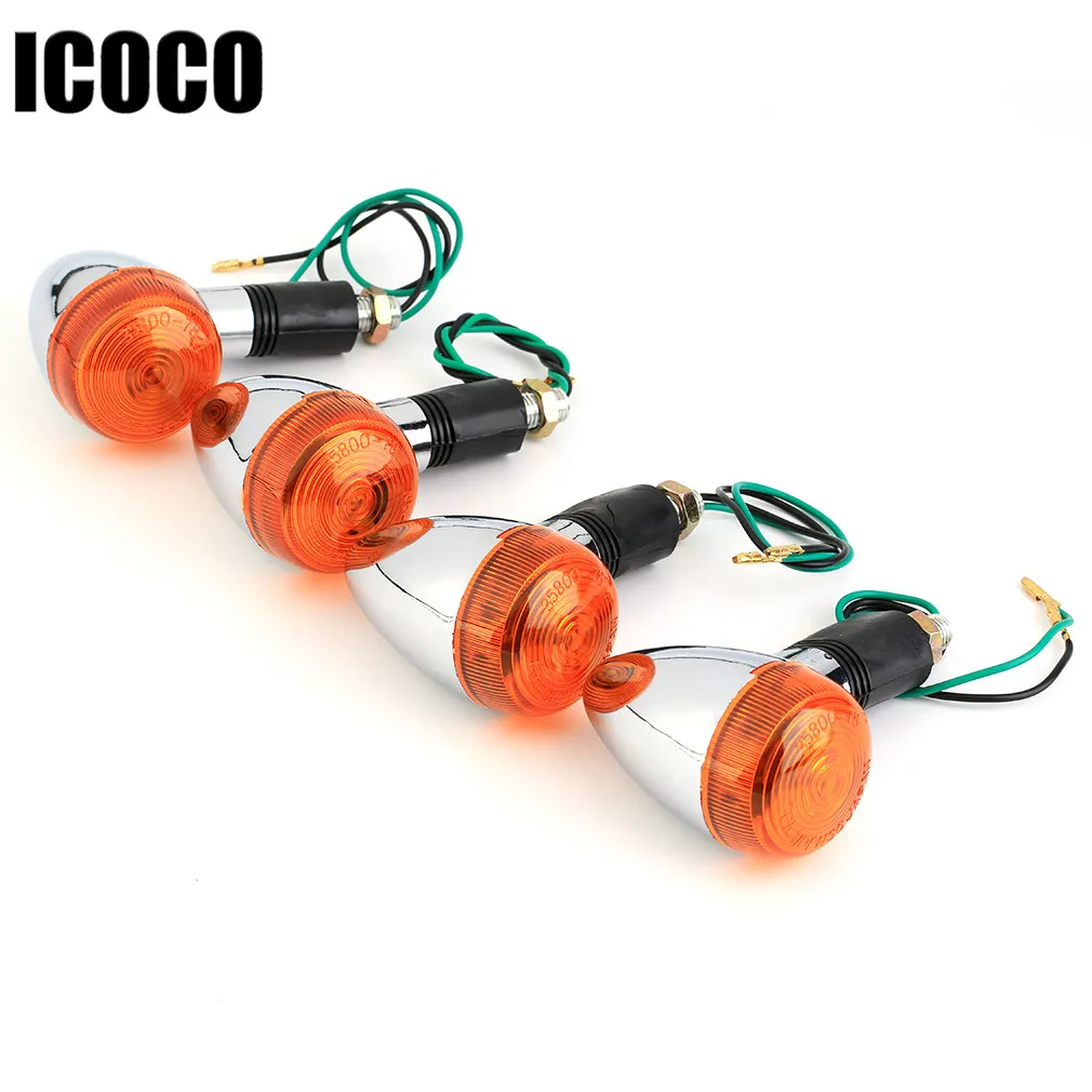 Прямая ICOCO передний задний поворотный сигнальный проблесковый огонь световой индикатор для мотоцикла мотоцикл 4x желтая линза хромированный корпус пуля