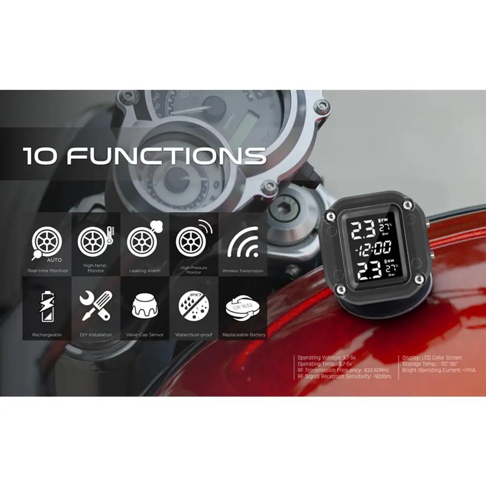 Kuulee DIY TPMS для мотоциклетных шин Система контроля давления с высокой точностью измеритель давления шины Беспроводной внешний датчик