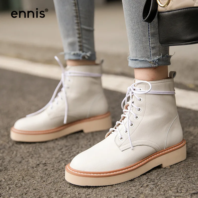 ENNIS/брендовые Модные Ботинки martin на шнуровке женские ботинки из натуральной кожи ботильоны на платформе осенне-зимняя обувь с круглым носком A9277