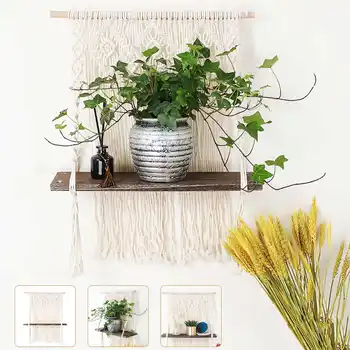 

Macrame Hanging Planter Basket Wall Handmade Plant Hanger Pot Indoor Purl Edging and Wood Bead Party Wedding Home Decoration