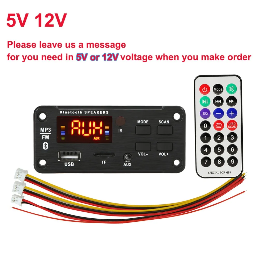 Car MP3 WMA Wireless Bluetooth 5.0 Decoder Board 12V 5V Car MP3 Player Audio Module USB FM TF Radio AUX input Support Recording (1)