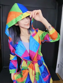 

colorful sun-proof women trench coat 2019 autumn new hooded zipper loose female elegant outwear cardigan tops plus size 2XL 3XL