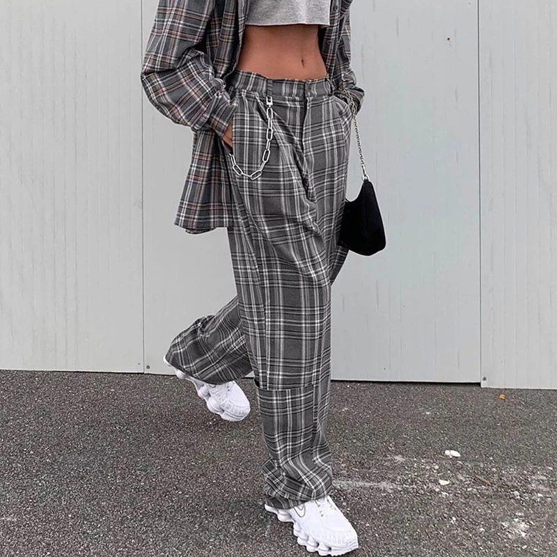 grey plaid pants womens