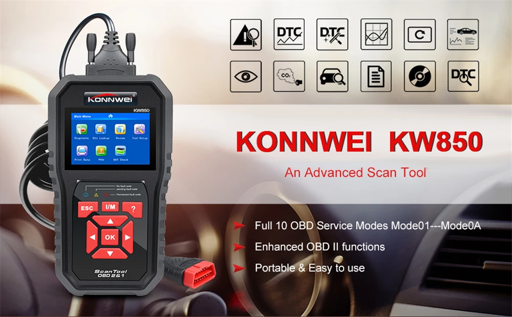KONNWEI KW850 OBD 2 Диагностика автоматический диагностический сканер OBD2 сканер лучше, чем Запуск CR5001 на русском автомобиле диагностический инструмент