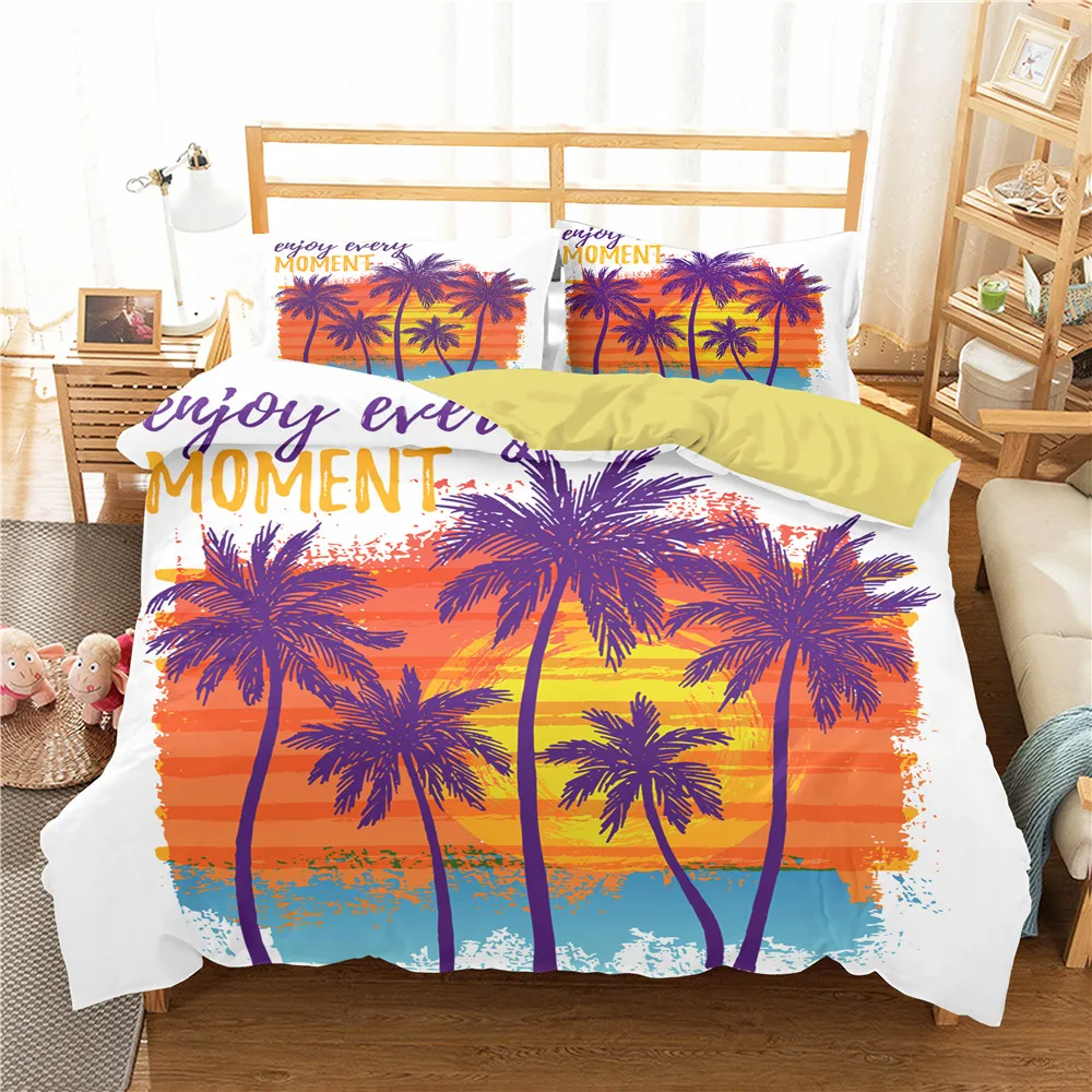 Double Bed Comforter Bedding Coverlet Coconut Tree Evening Duvet Cover for Adult King Single Size | Дом и сад
