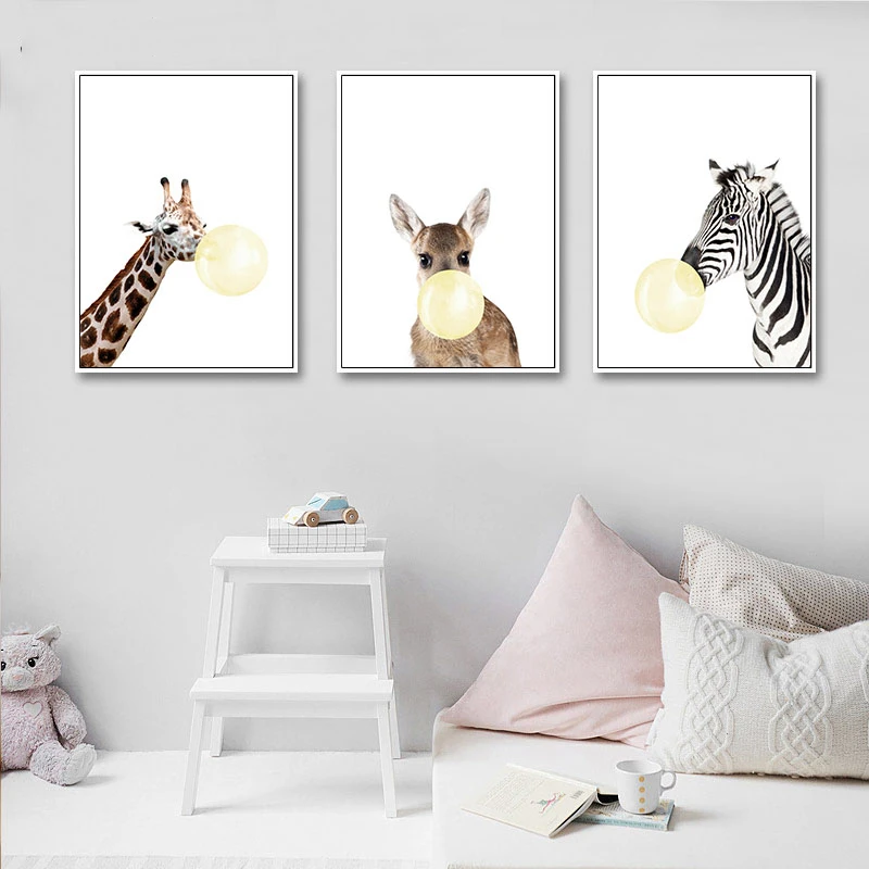 Nordic Cartoon Poster Animal Atlas Wall Art Painting Cute Canvas Pictures For Kid Room Nursery Modern Home Decoration No Frame