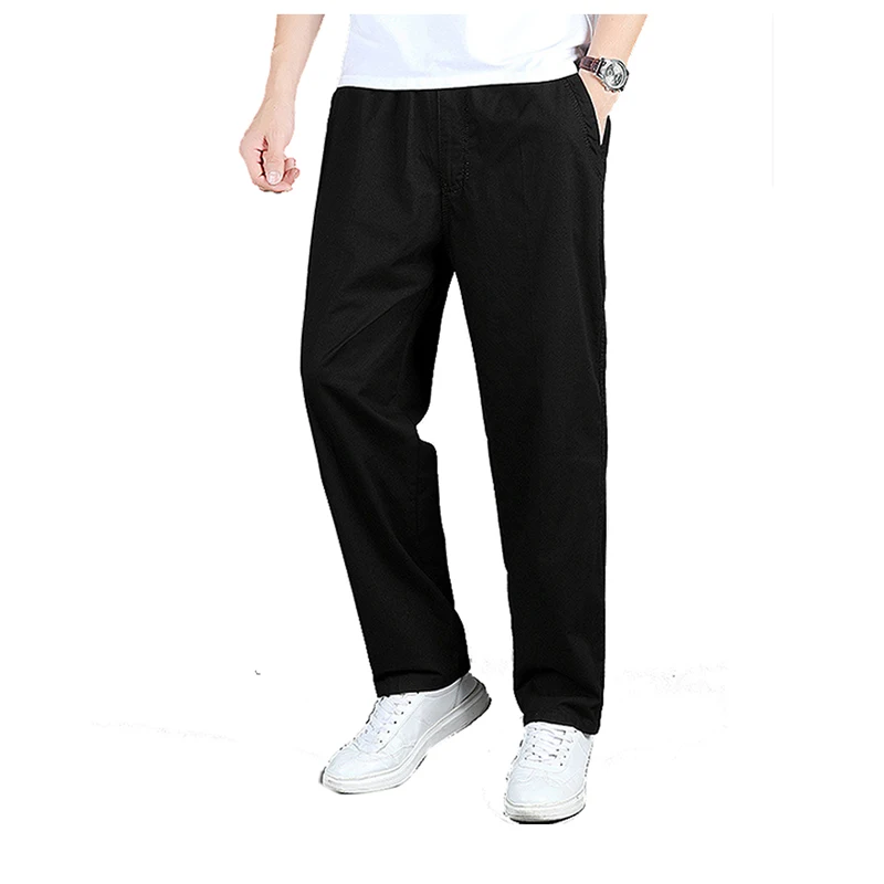 2021Spring Autumn Men Casual  Pants Elastic Waist Cotton Pants Pockets Male Thin Trousers Loose Plus Size Oversize 6XL
