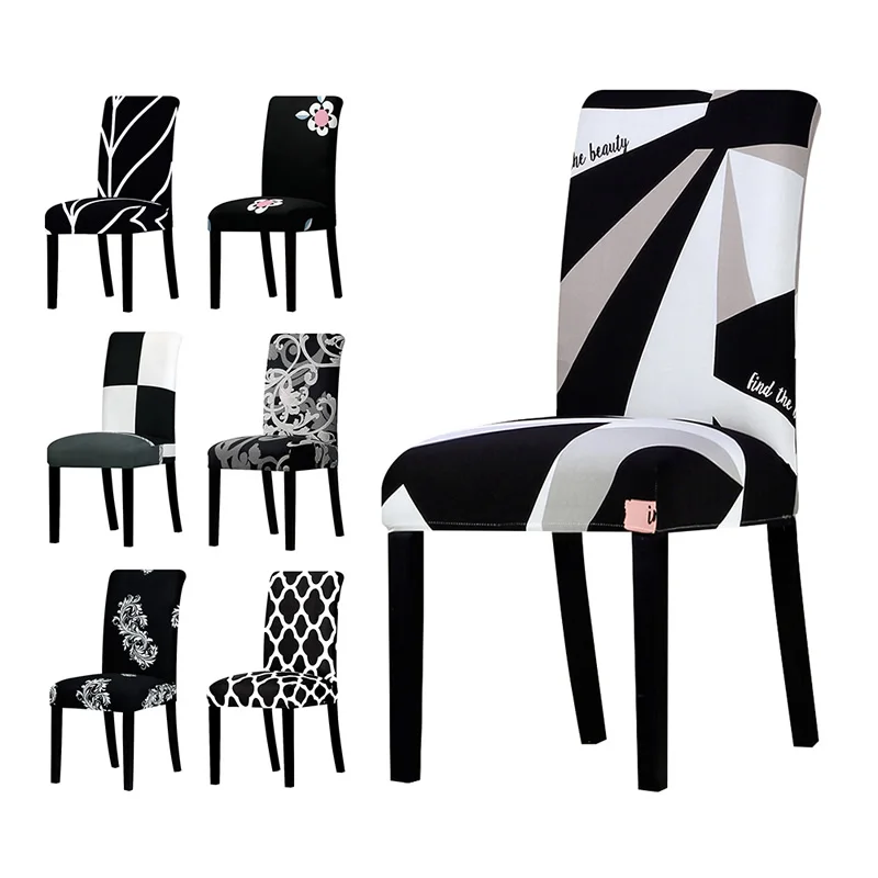 Chair cover Stretch Black And White Chair Cover Universal Size Elastic Chair Covers Slipcovers Removable Dining Seat Covers Banquet Hotel