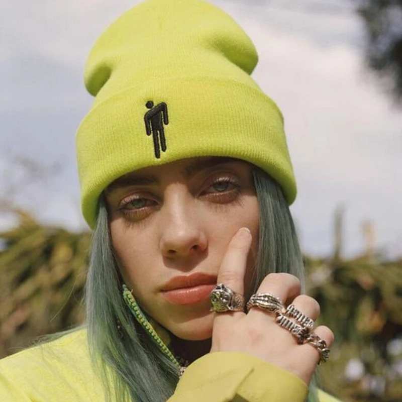 Фирменная Новинка Billie Eilish шапка Для женщин Для мужчин вязаное, тёплое, зимнее шапки для мужчин и женщин однотонный хип-хоп Повседневное манжетами широкий берет-Боб