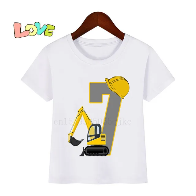 Baby Kids Cartoon Excavator Birthday Number Name Print T Shirt Children Birthday T-shirts Boy&Girl Funny Gift Tshirt Present 7