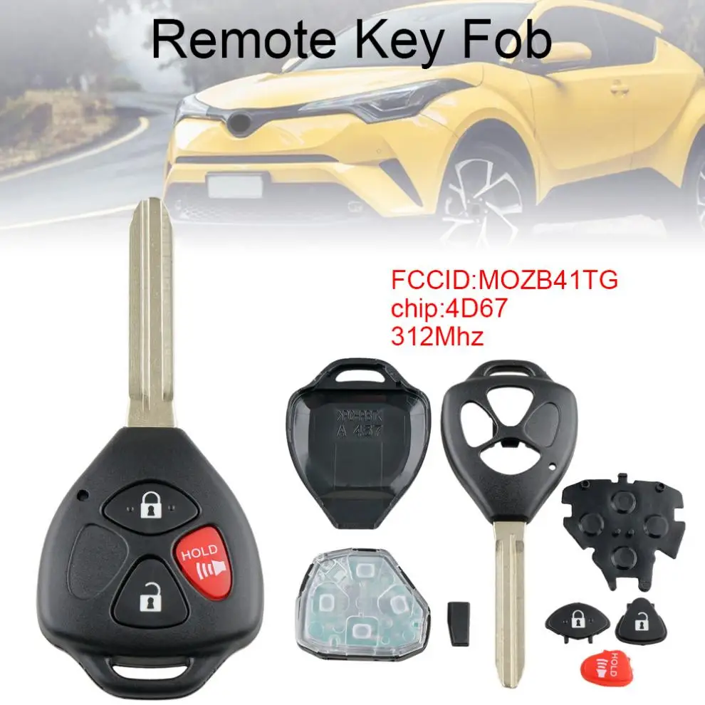 

312Mhz 3 Buttons Remote Car Key Fob with 4D67 Chip MOZB41TG Fit for Toyota 2007-2013 New