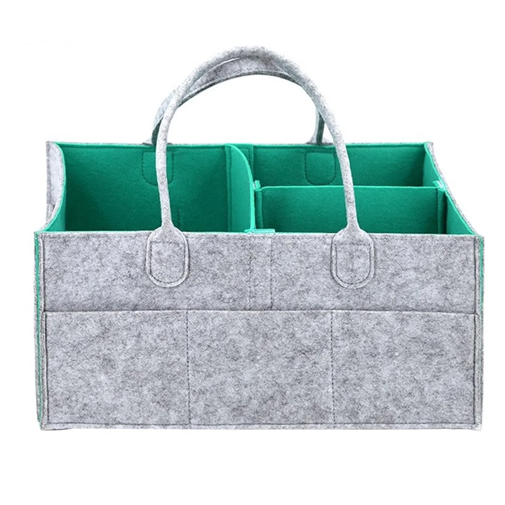 Multi Pockets Storage Bag Large Capacity Nursery Organizer Baby Felt Diapers Dual Layer Tote