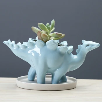 

Creative Dinosaur Flower Pot Ceramic Stegosaurus Flowerpot Succulent Green Planter Garden Desktop Decoration With Tray
