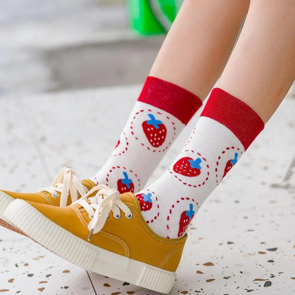 Women Socks Japanese Cotton Colorful Cartoon Cute Funny Happy Strawberry Cow carrot Socks for Girl Street hip hop