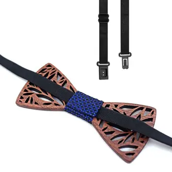 

Wooden Bow Tie Gift Box Premium Quality Walnut Wood Bow-tie With Handkerchief Brooch And Cuff-links