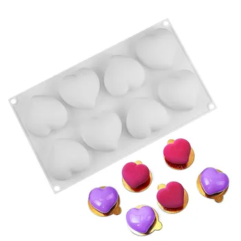 

8 Cavity 3D Heart Cake Mousse Mold Chocolate Silicone Molds Cake Dessert Decorators Eco-friedly Tools