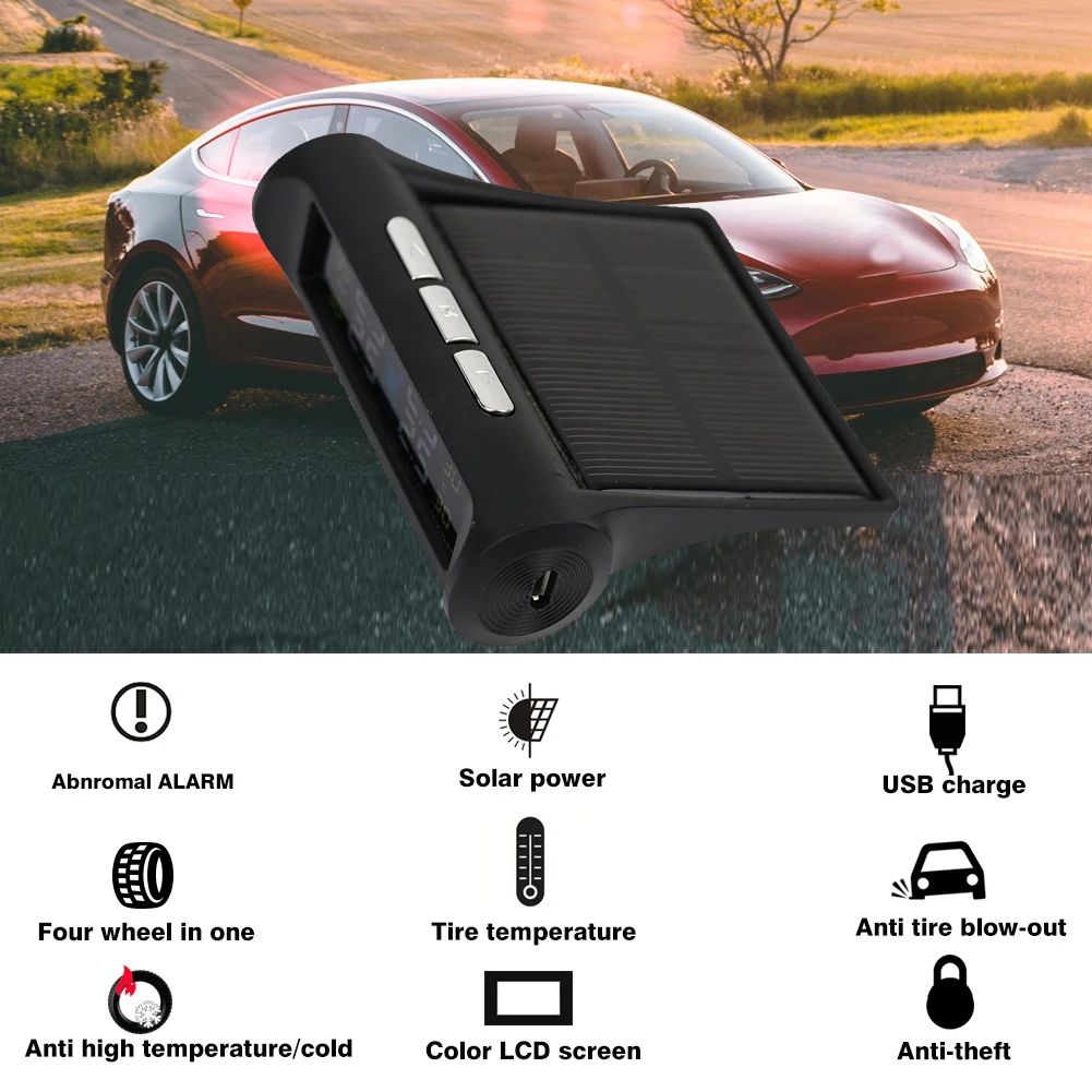 USB Солнечная энергия автомобиля TPMS система контроля давления в шинах HD цифровой ЖК-дисплей Автошина система контроля давления охранная сигнализация