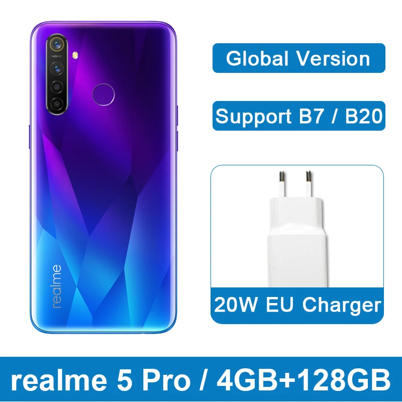 Global 4G128G Blue Realme Q 4GB 64GB 6,3 ''мобильный телефон realme 5 pro 128GB Snapdragon 712 AIE 48MP Quad camera мобильный телефон 20W быстрое зарядное устройство - Цвет: Global 4G128G Blue