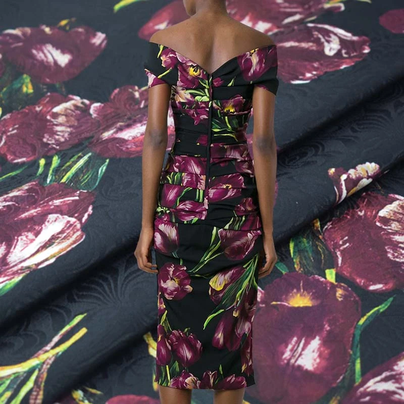 

Tulip Digital painting brocade jacquard fabric for dress ткань ткани tissu african telas tissus tecido tela bazin riche getzner