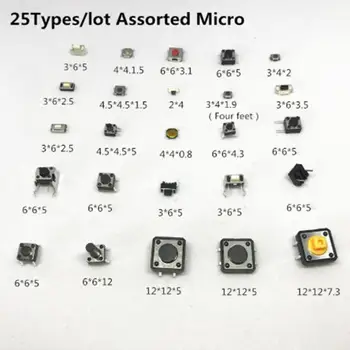 

25 Kinds Of Car Switches Assorted Micro Push Button Touch Switch Mini Smd Dip Leaf Switch Momentary Assortment Kit