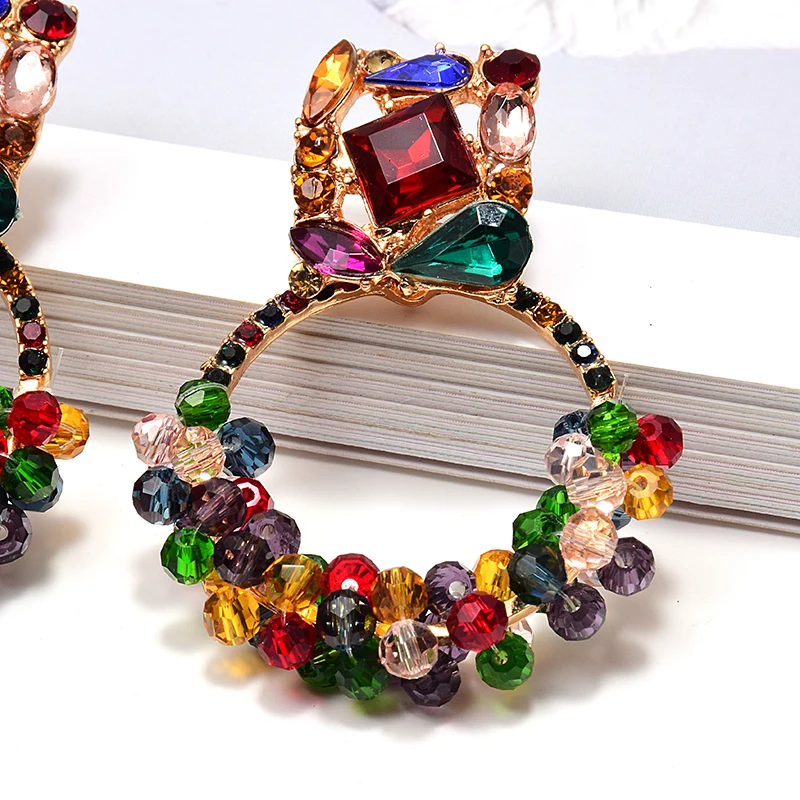 New Geometric Colorful Rhinestone Dangle Drop Earrings High-Quality Crystals Beads Jewelry Accessories For Women Wholesale