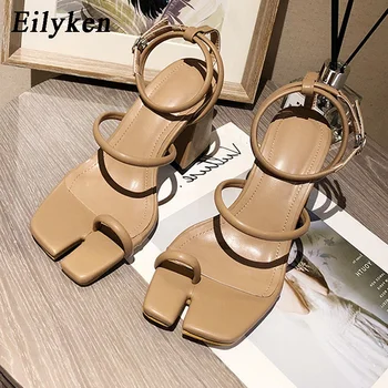 

Eilyken 2020 New Design Square Toe High Heel Sandals Summer Outdoor Dress Shoes Ladies Elegant Sandals ankle strap ladies shoes