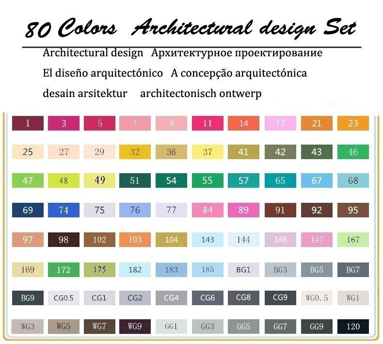 80 Architectural Set TOUCHNEW 30/40/60/80/168 Цвет маркеры манга рисунок Маркеры Ручка на спиртовой основе эскиз жирной двойной кисть товары для рукоделия - Цвет: 80 Architectural Set