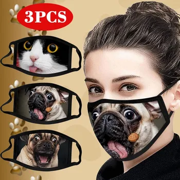 

3pcs Funny Animal Print Windproof Face Shield Breathable Cloth Face Shield Washable Mouth Mask Reusable Face Mask mondmaskers