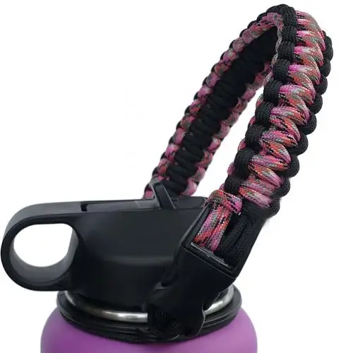 Бутылка воды безопасности кольцо ремень веревка ручка Перевозчик Для гидро колба широкий рот шик - Цвет: Camo Pink