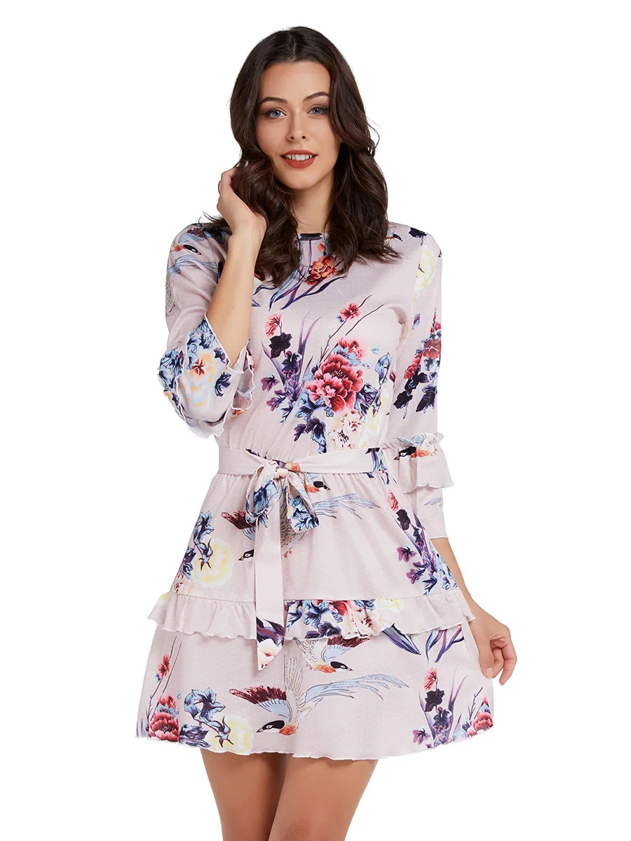 Женское шифоновое мини-платье с длинным рукавом цветочным принтом | Женская
