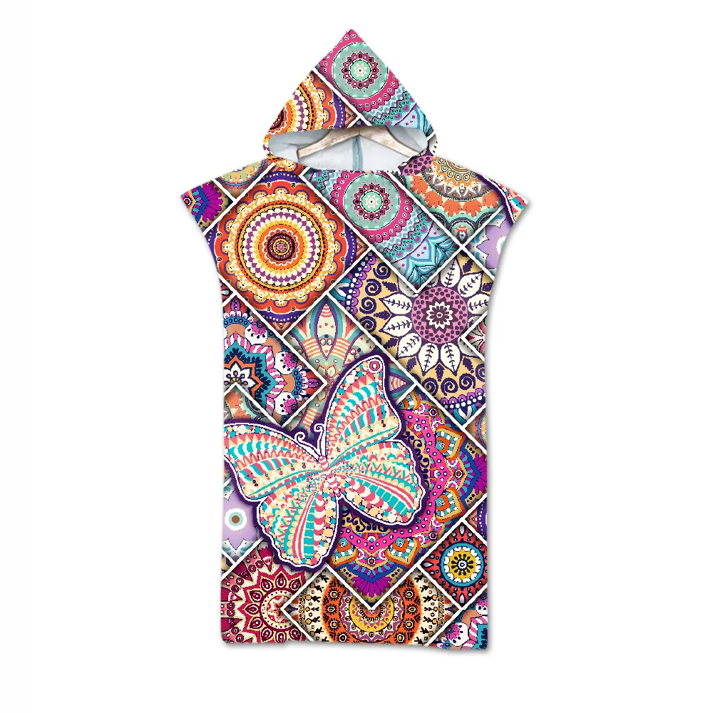 Mandala Pattern Microfiber Printed Hooded Beach Towel For Adults Quick Dry Swimming Poncho Bath Towel With Cloak Bathrobe