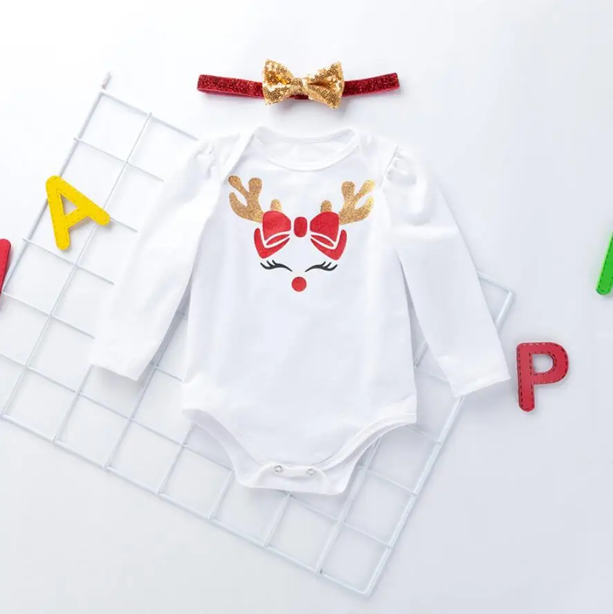 Детские ползунки Одежда для новорожденных блеск My1st Рождество маленьких девочек Санта Hoho торт пачка платье Jumpersuit повязка на голову обувь повязка на голову