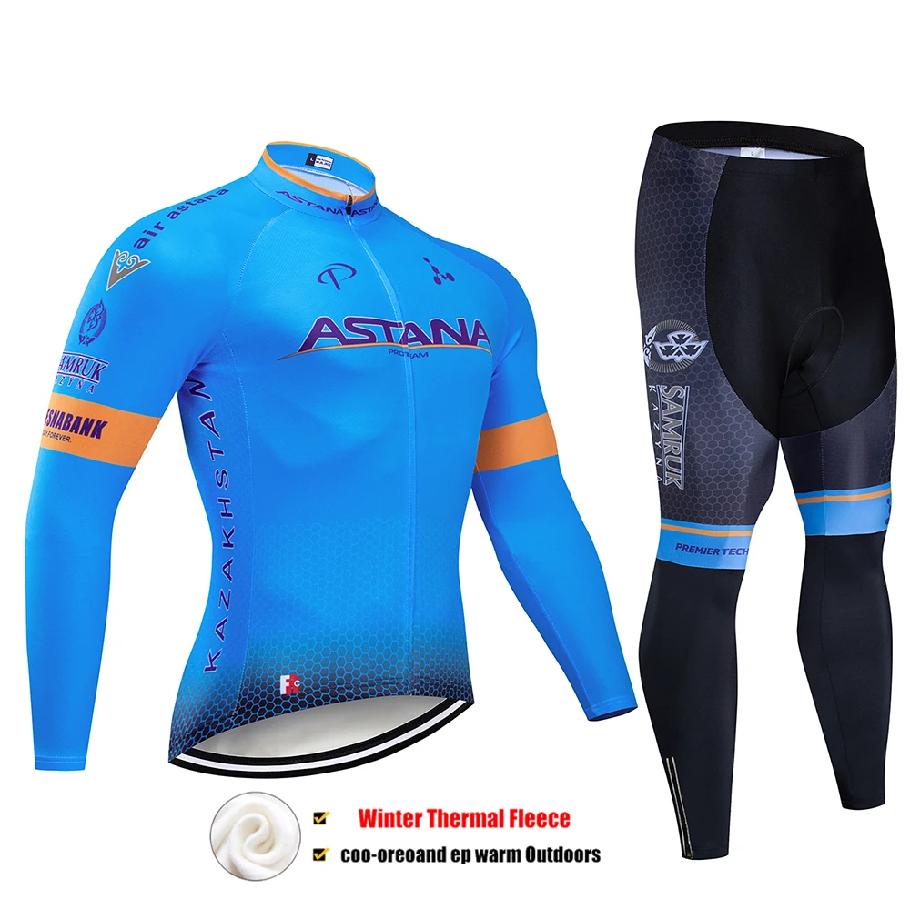 Флуоресцентный зеленый Астана Ropa Ciclismo Invierno Зимний Велоспорт Джерси термальный флис с длинным рукавом Велоспорт одежда Набор велосипед одежда - Цвет: Pic Color
