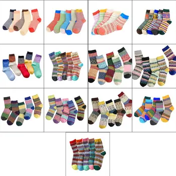 

Ethnic Literary Womens Winter Faux Wool Crew Socks Geometric Plaid Warm Hosiery