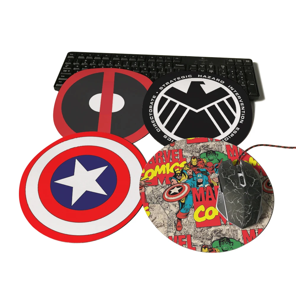 

Design Marvel Comics Painting Mouse Pad Durable Desktop Pad Mousepads Computer Animation Round Mouse Mat Round Mice Pad