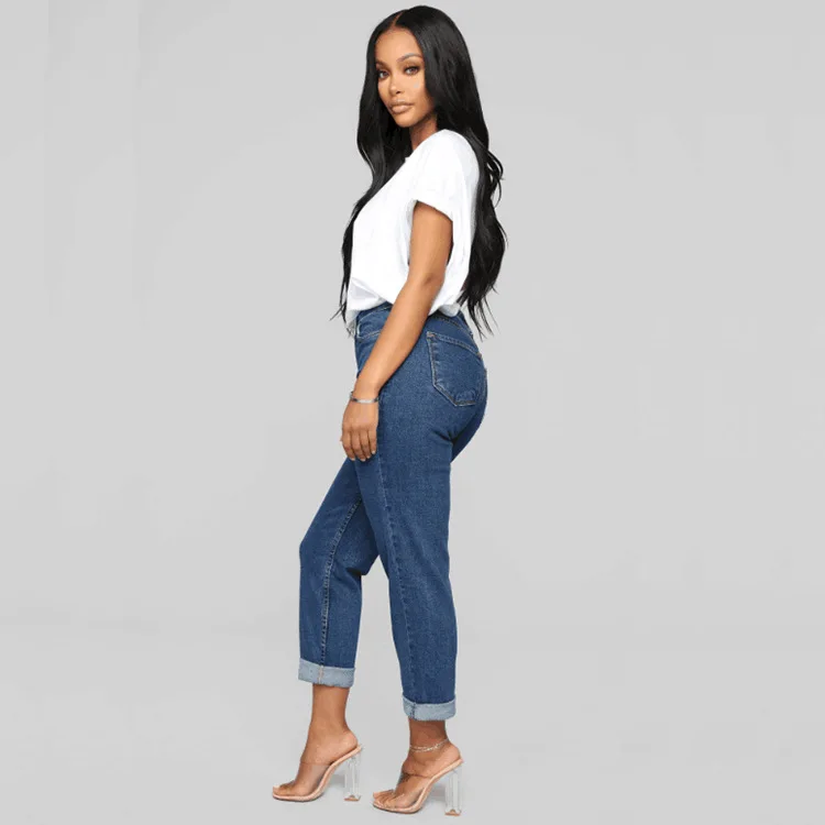 Cross Border Foreign Trade New Style Wish Amazon AliExpress Hot Selling Jeans Women's High-waisted Loose-Fit Capri Pants Fa