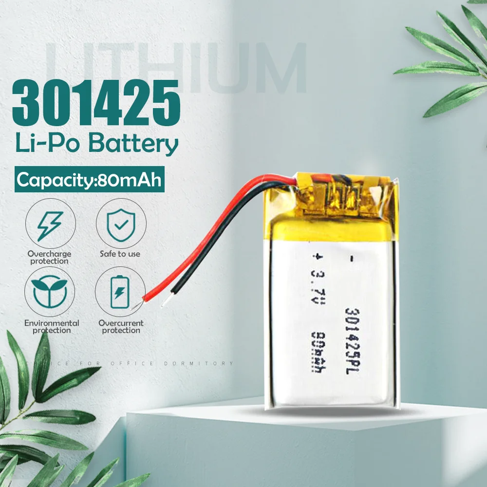 3 7 V 80mAh 301425 литий полимерный ионный аккумулятор для игрушек Bluetooth наушники Спикер