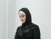 Роскошное мусульманское платье кружевное с вышивкой высокого класса с блестками Абая Дубай Джаба Рамадан исламское женское кимоно турецкий ИД Мубарак - Цвет: Black Hijab