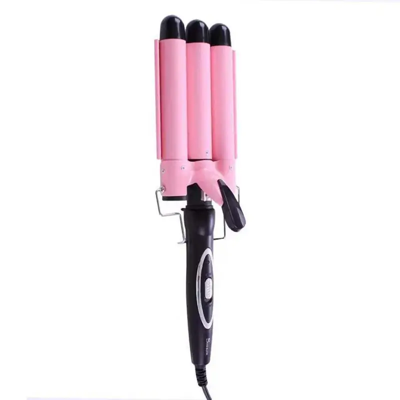 

SURKER Three Barrel Curling Iron Wand with LCD Temperature Display - 1 Inch Ceramic Tourmaline Triple Barrels, Dual Voltage Crim