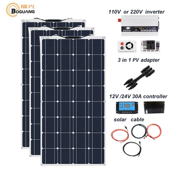 300w Kit de panel solar sistema completo , panel solar 1000w para casa 12 V, 24V, 30A, 110V, 220V, 1000w, inversor de potencia, fuera de la red sistema de batería de 12 voltios, 300 vatios paneles solares para el hogar